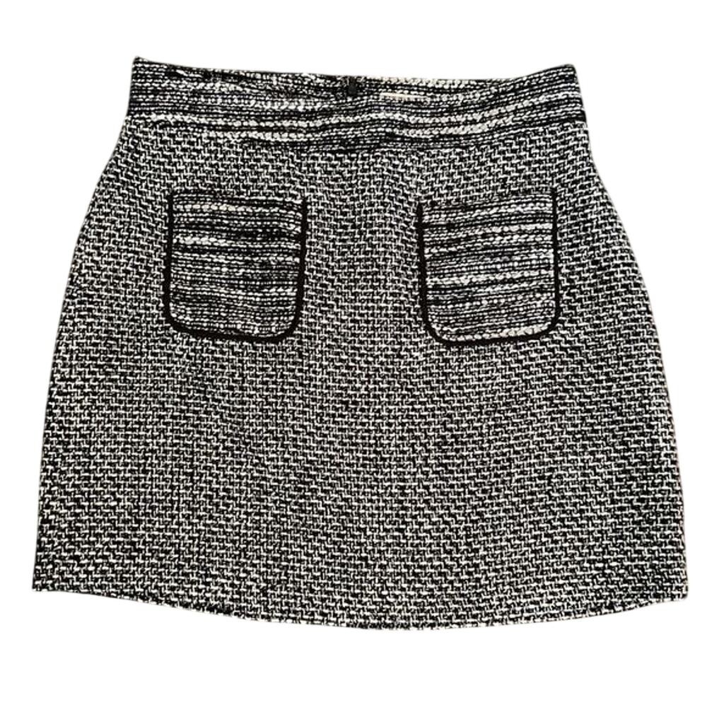 Loft Women Sz 10 Tweed Patch front Pockets Pencil Skirt Black Gray office attire